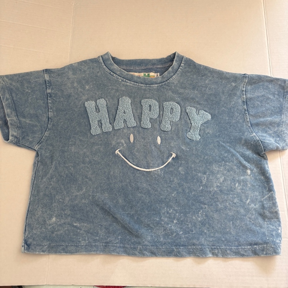 Vintage Havana Happy Kids Distressed Blue Shirt Large Short Sleeve Retro 14